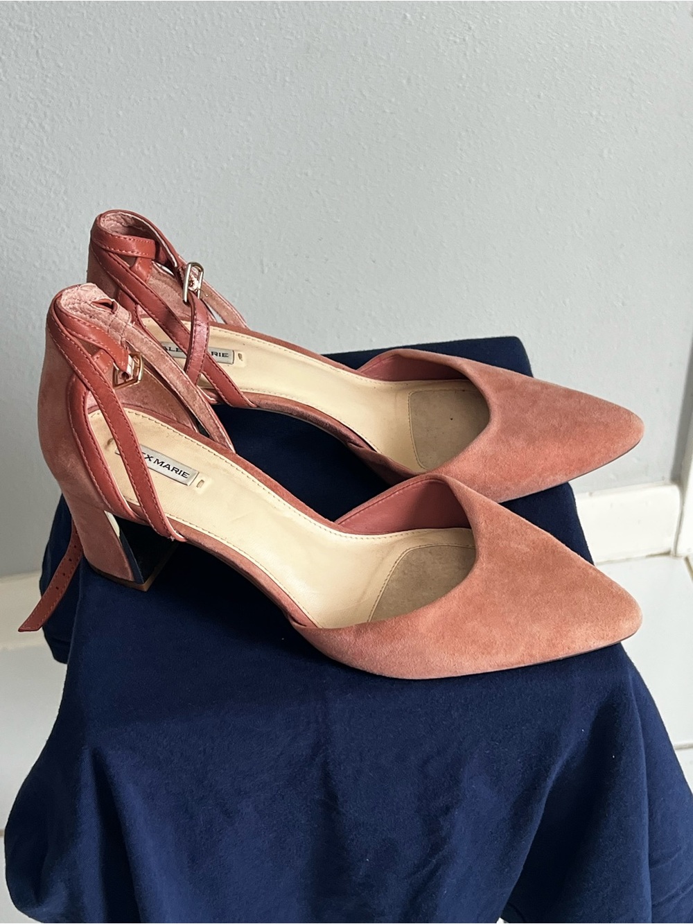 Alex Marie Rose Suede Ankle-Strap Block Heels